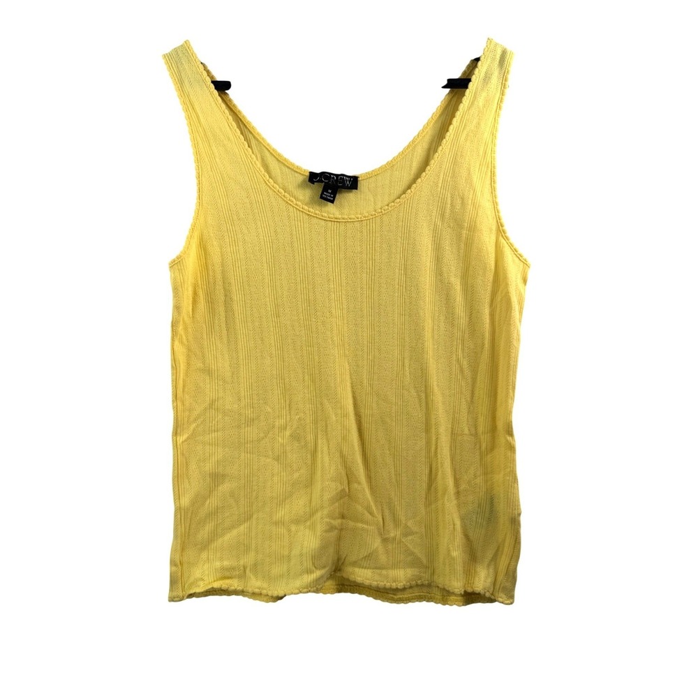 J.Crew Pointelle Knit‎ Tank Top sz M Yellow Scalloped Trim beach classic